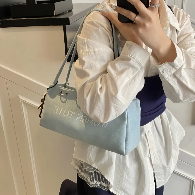 Meow In The Grass Denim One Shoulder Handbag Women's Multicolor-20