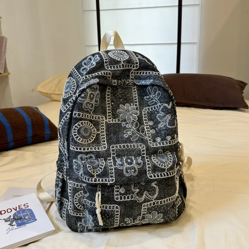Meow In The Grass Denim Backpack Tubas Unisex Multicolor-4