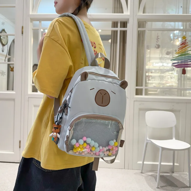 Meow In The Grass Nylon With PVC Backpack Unisex Black/White/Light Khaki/Dark Khaki/Blue-21