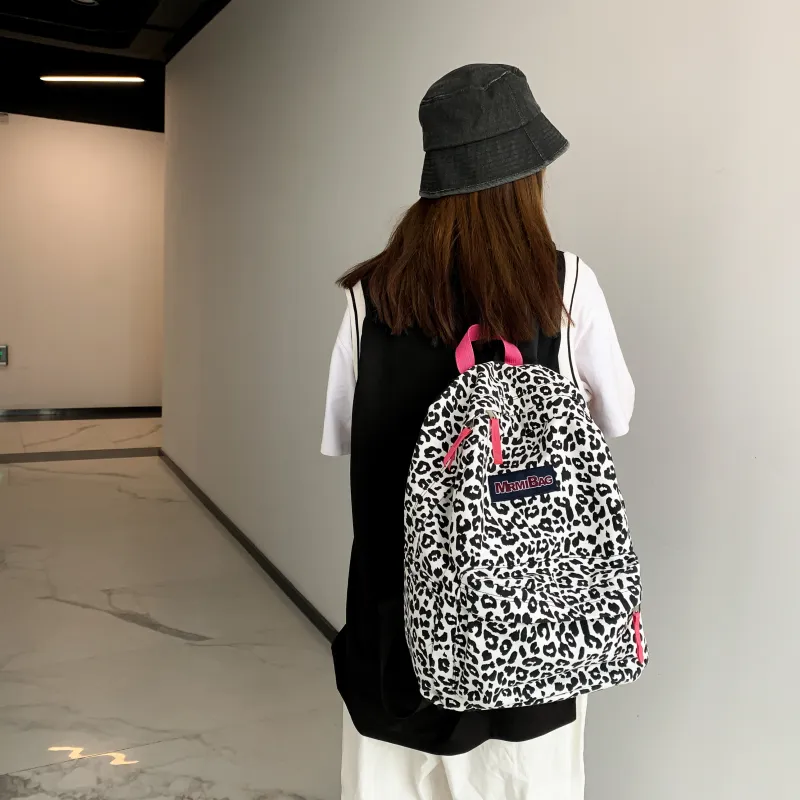 Meow In The Grass Canvas Backpack Women's Leopard Print/Milk Texture-3
