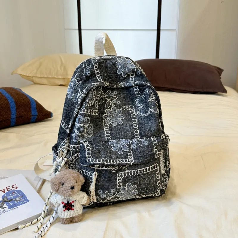Meow In The Grass Denim Backpack Tubas Unisex Multicolor-1