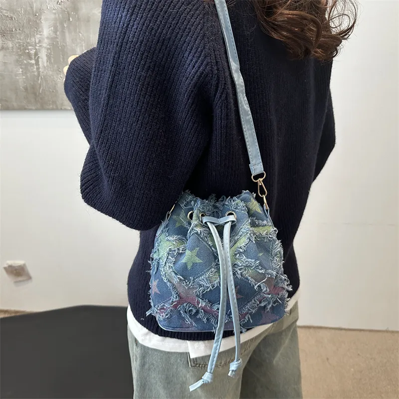 Meow In The Grass Denim Shoulder Bag Regular Women's Multicolor-7