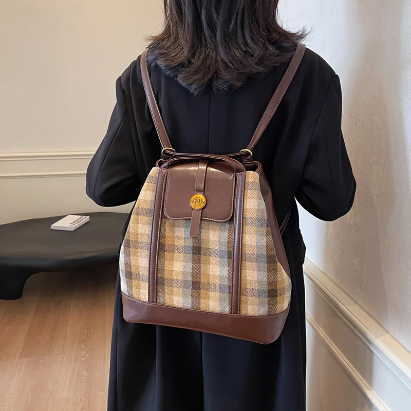 Meow In The Grass PU Crossbody Bag Shoulder Bag Regular Women's Yellow Plaid/Brown Plaid/Blue Plaid-2