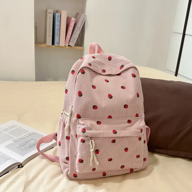 Meow In The Grass Corduroy Backpack Women's Black/White/Light Pink/Dark Pink/Green/Coffee-19