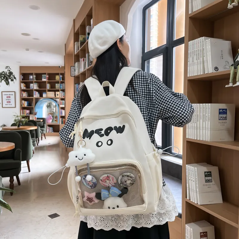 Meow In The Grass Nylon Backpack Unisex Multicolor-3