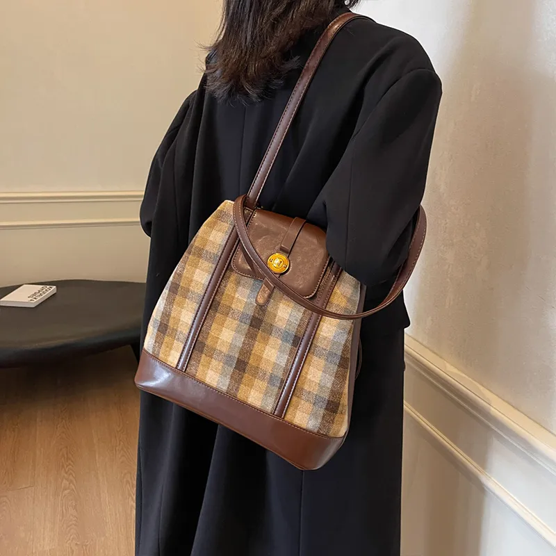 Meow In The Grass PU Crossbody Bag Shoulder Bag Regular Women's Yellow Plaid/Brown Plaid/Blue Plaid-3