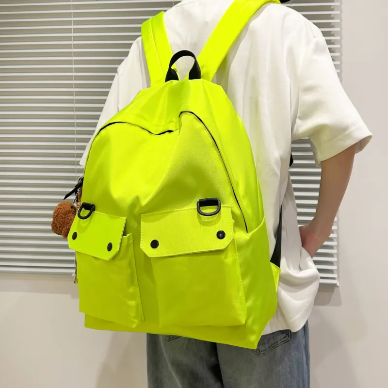 Meow In The Grass Nylon Backpack Unisex Green/Black/Pink-3