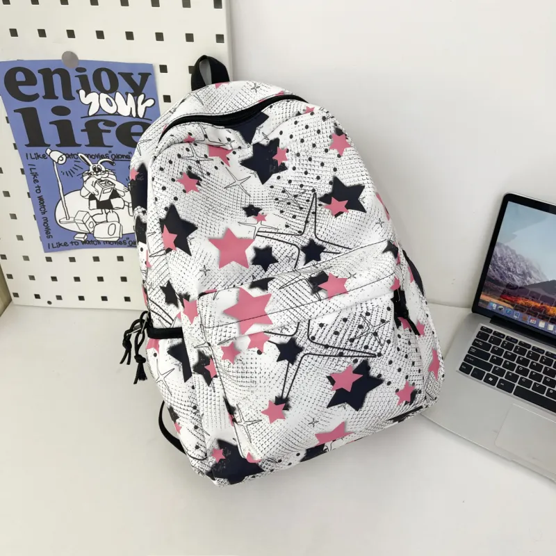 Meow In The Grass Nylon Backpack Regular Unisex Black/Yellow/Green/Blue/Pink-21