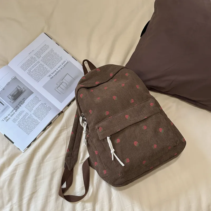 Meow In The Grass Corduroy Backpack Women's Black/White/Light Pink/Dark Pink/Green/Coffee-28
