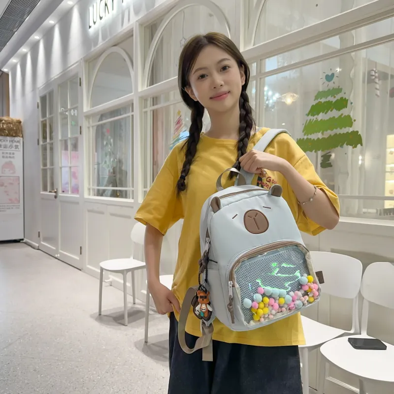 Meow In The Grass Nylon With PVC Backpack Unisex Black/White/Light Khaki/Dark Khaki/Blue-20