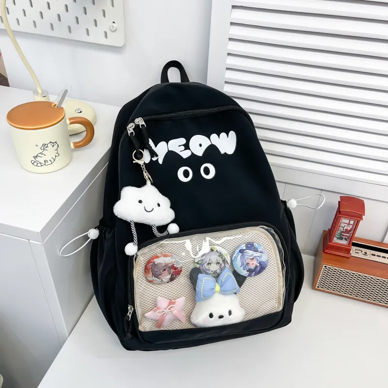 Meow In The Grass Nylon Backpack Unisex Multicolor-7