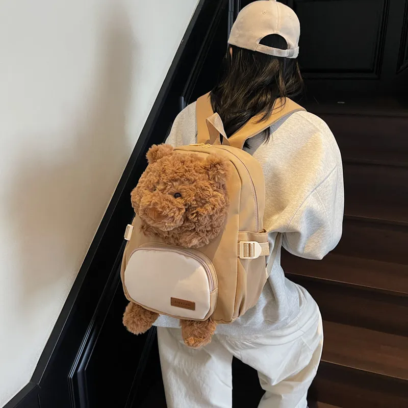 Meow In The Grass Canvas Backpack Women's Vertical Stripes/Khaki/Ecru-15