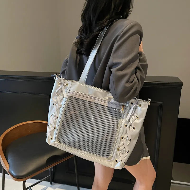 Meow In The Grass PU Shoulder Bag, Crossbody Bag Regular Women's Black/Ecru/Pink/Silver-4