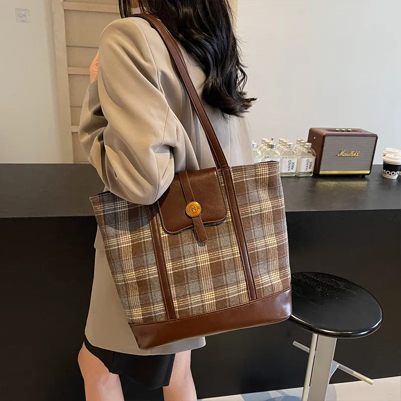 Meow In The Grass PU Crossbody Bag Shoulder Bag Regular Women's Yellow Plaid/Brown Plaid/Blue Plaid-7