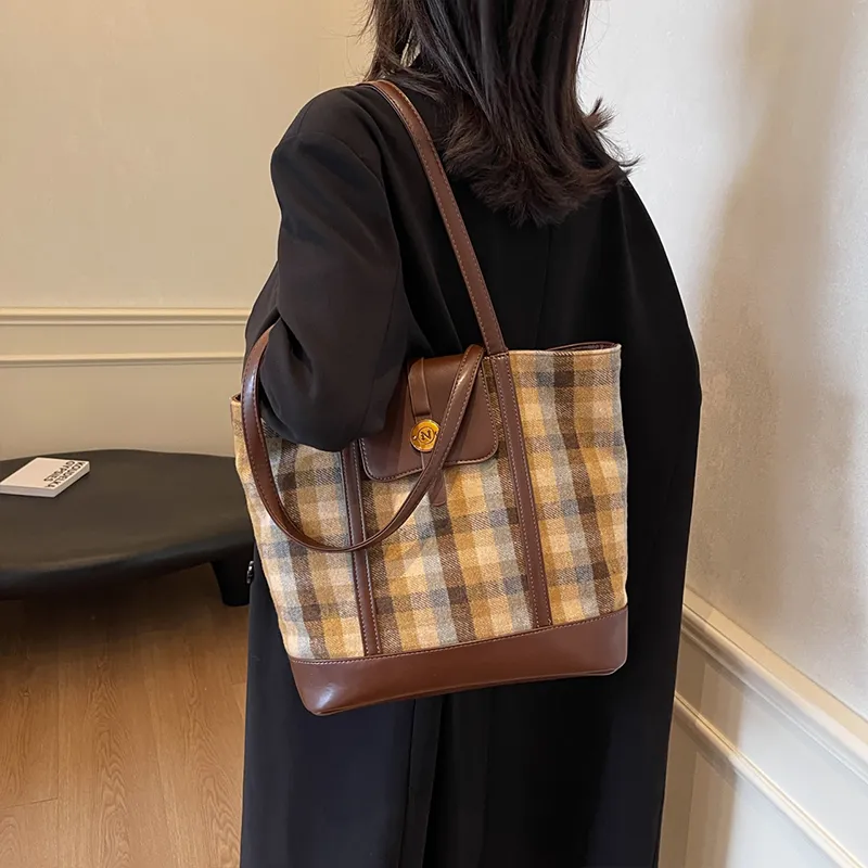 Meow In The Grass PU Crossbody Bag Shoulder Bag Regular Women's Yellow Plaid/Brown Plaid/Blue Plaid-4