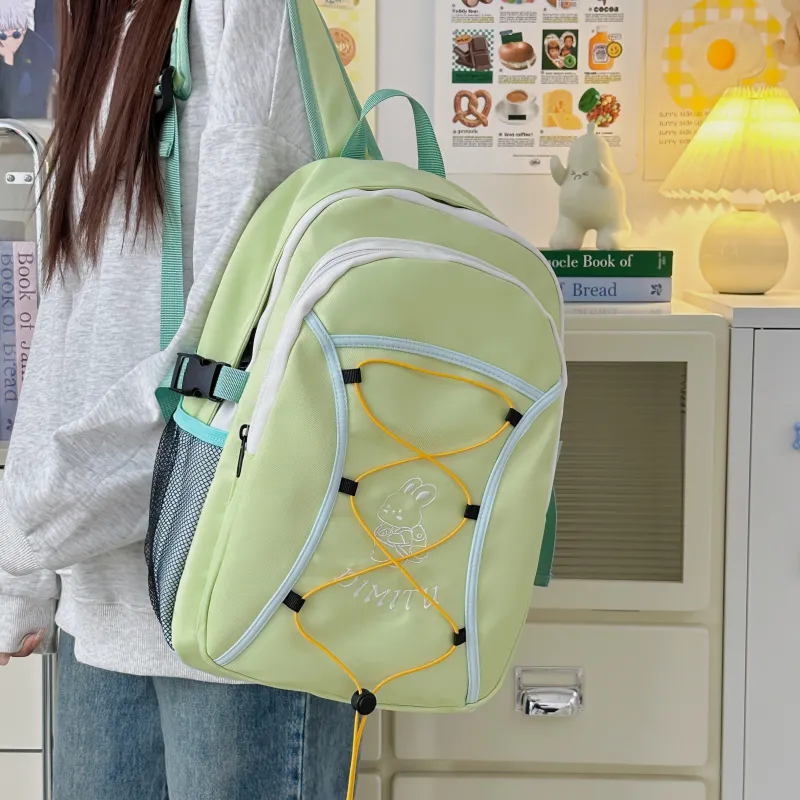 Meow In The Grass Polyester Backpack Unisex Black/Green/Blue-10