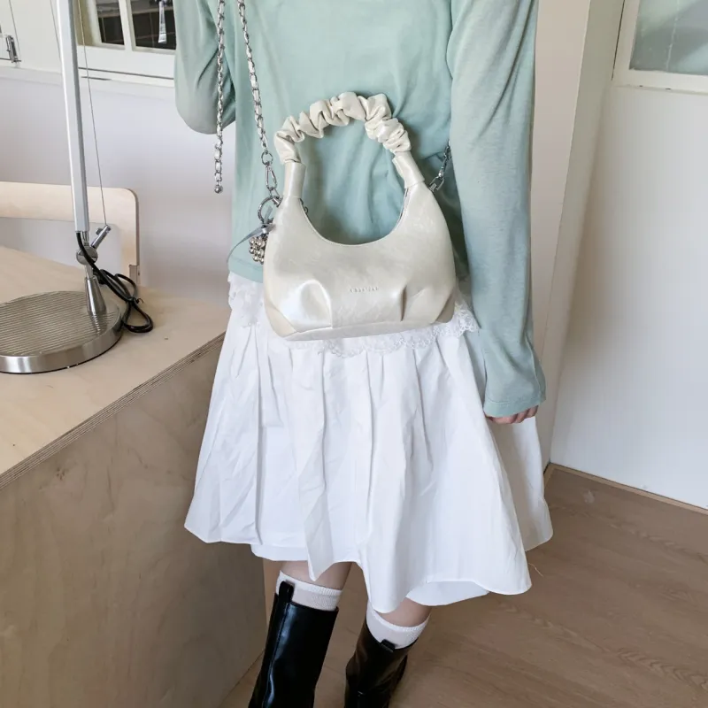 Meow In The Grass PU One Shoulder Handbag Women's White/Silver/Pink/Black-3
