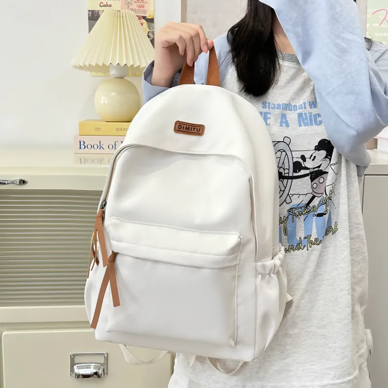 Meow In The Grass Nylon Backpack Unisex White/Black/Red/Blue-5
