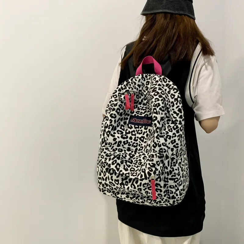 Meow In The Grass Canvas Backpack Women's Leopard Print/Milk Texture-4