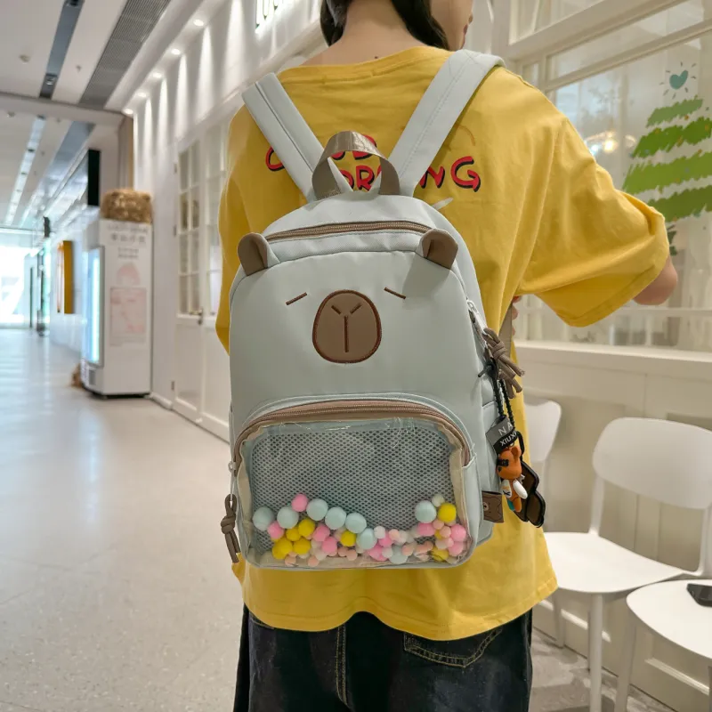 Meow In The Grass Nylon With PVC Backpack Unisex Black/White/Light Khaki/Dark Khaki/Blue-23