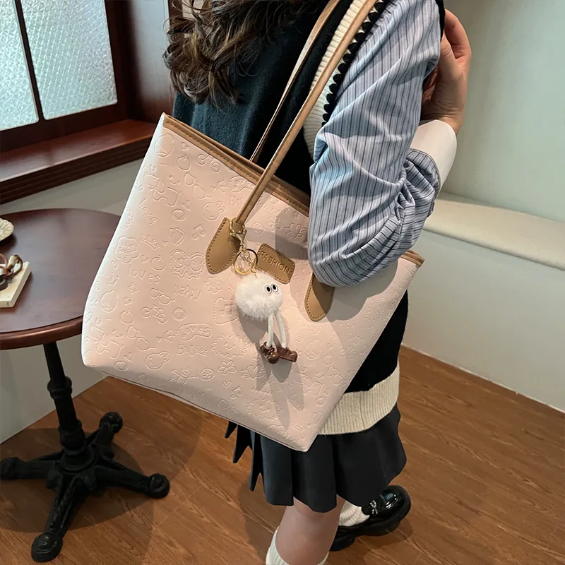 Meow In The Grass PU Shoulder Bag Regular Unisex Black/Pink/Khaki-14