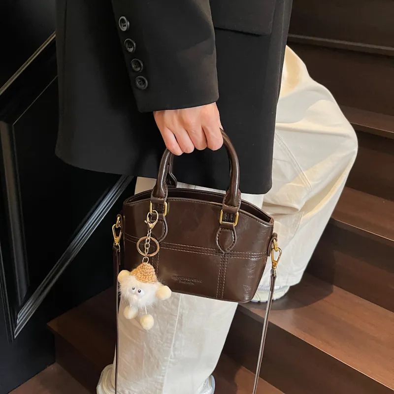 Meow In The Grass PU Handbag Women's Black/Coffee/Ecru-8