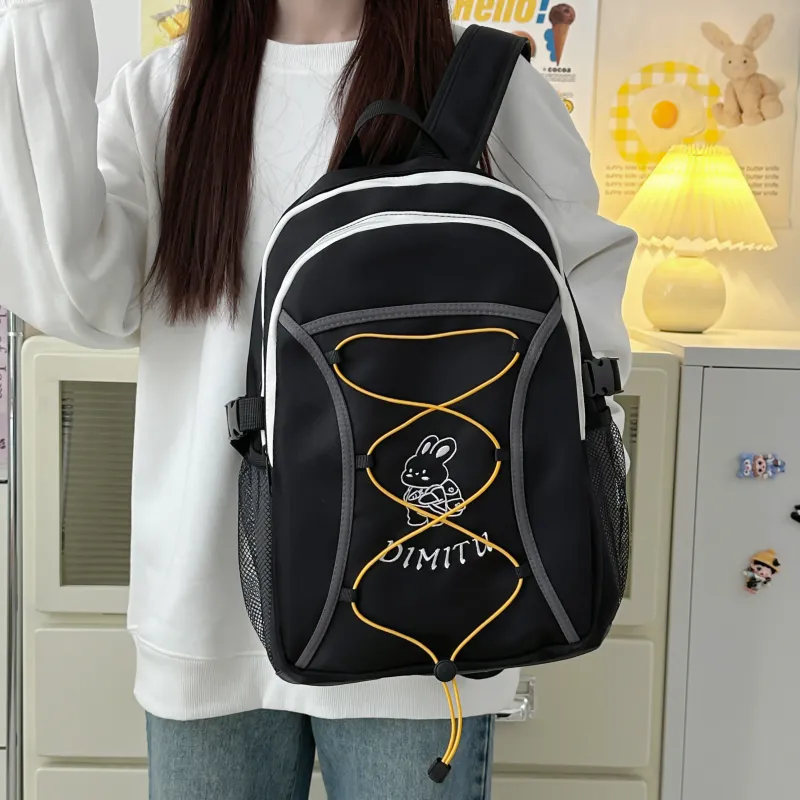 Meow In The Grass Polyester Backpack Unisex Black/Green/Blue-5