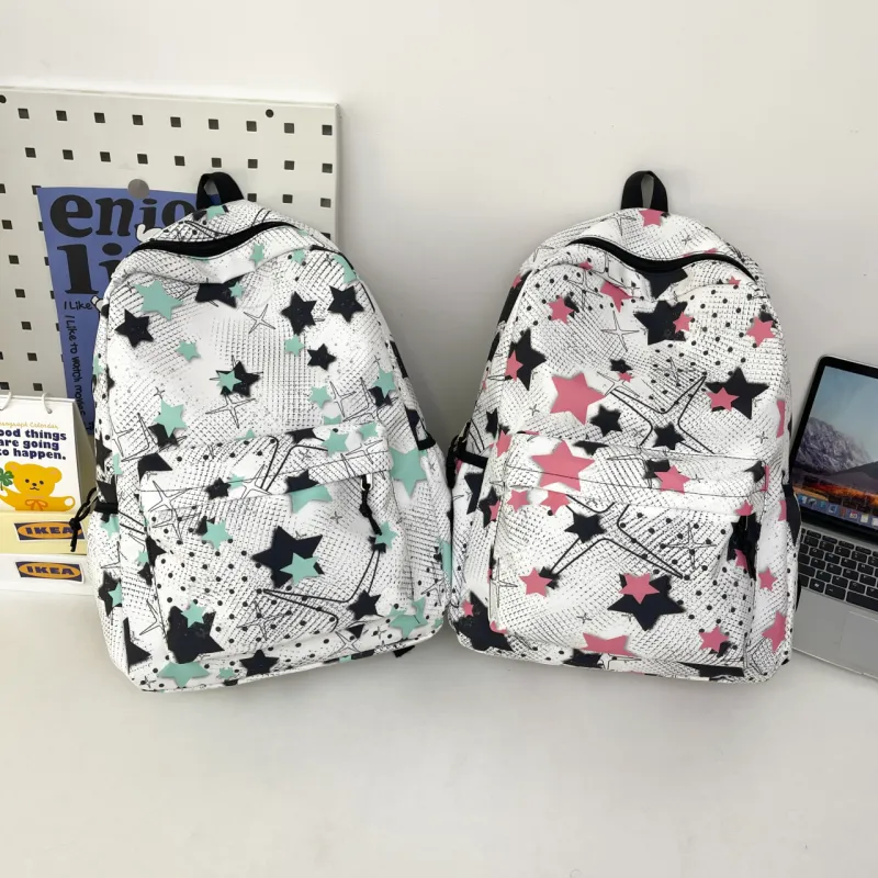 Meow In The Grass Nylon Backpack Regular Unisex Black/Yellow/Green/Blue/Pink-26