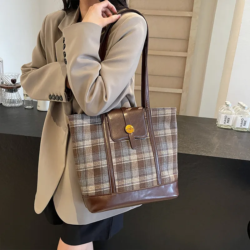 Meow In The Grass PU Crossbody Bag Shoulder Bag Regular Women's Yellow Plaid/Brown Plaid/Blue Plaid-8