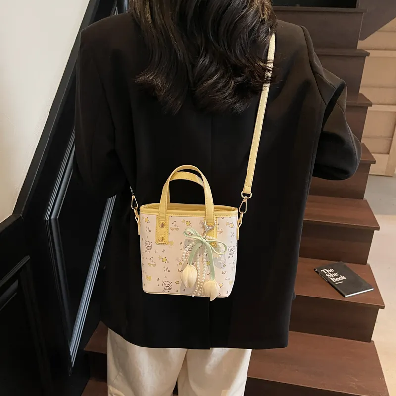 Meow In The Grass PU Shoulder Bag, Crossbody Bag, Handbag Women's Yellow/Pink-1