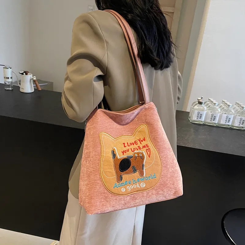 Meow In The Grass PU Shoulder Bag Handbag Tote Bag Regular Women's Coffee/Black/Gray/Pink-17