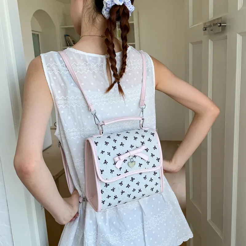 Meow In The Grass PU Backpack Women's White/Pink/Black-5