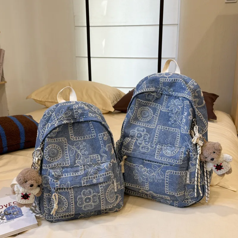 Meow In The Grass Denim Backpack Tubas Unisex Multicolor-13