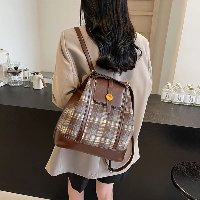 Meow In The Grass PU Crossbody Bag Shoulder Bag Regular Women's Yellow Plaid/Brown Plaid/Blue Plaid-9