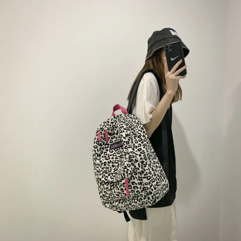 Meow In The Grass Canvas Backpack Women's Leopard Print/Milk Texture-5