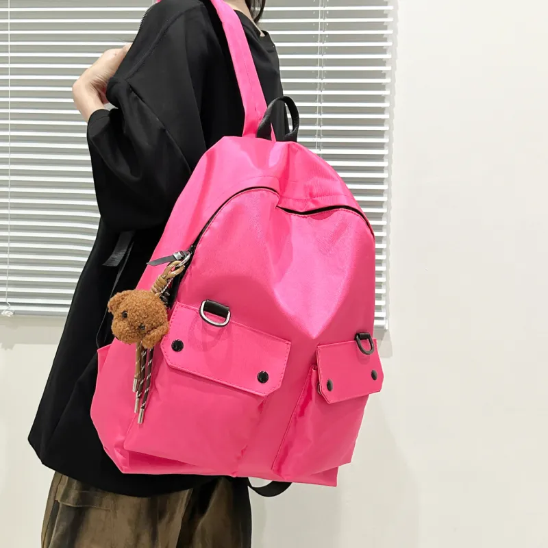 Meow In The Grass Nylon Backpack Unisex Green/Black/Pink-14