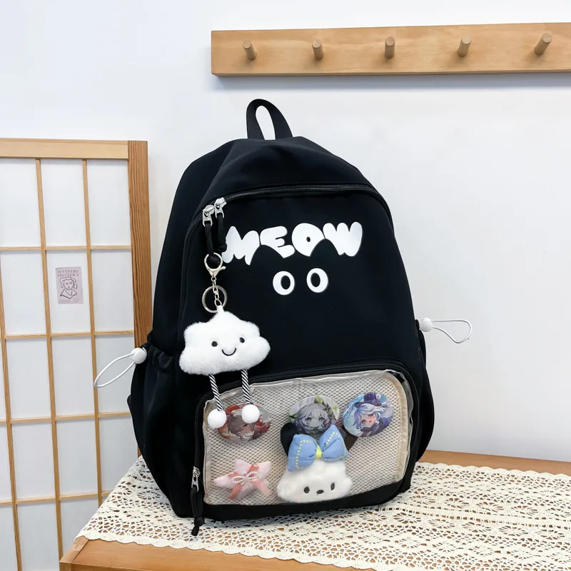 Meow In The Grass Nylon Backpack Unisex Multicolor-8