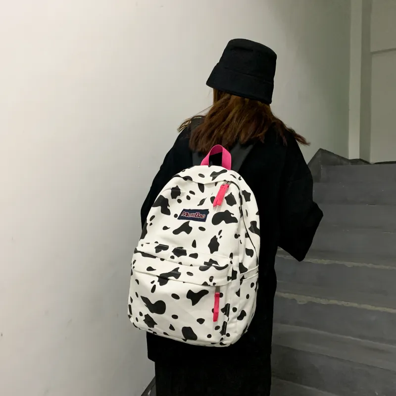 Meow In The Grass Canvas Backpack Women's Leopard Print/Milk Texture-8