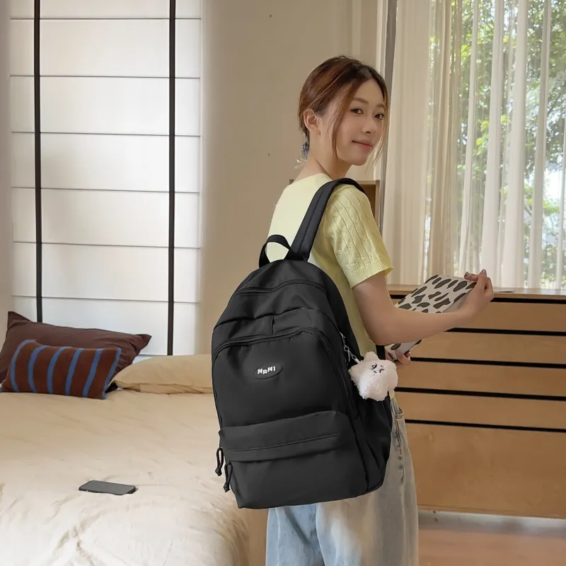 Meow In The Grass Nylon Backpack Unisex Black/White/Yellow-3