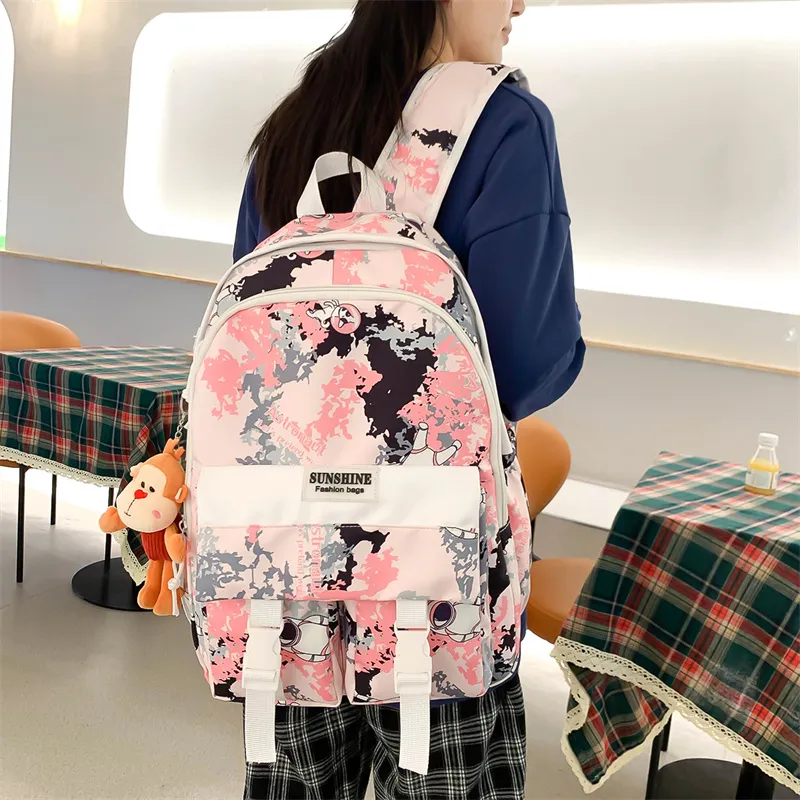 Meow In The Grass Nylon Backpack Unisex Pink/Black/Green/Lake Blue-1