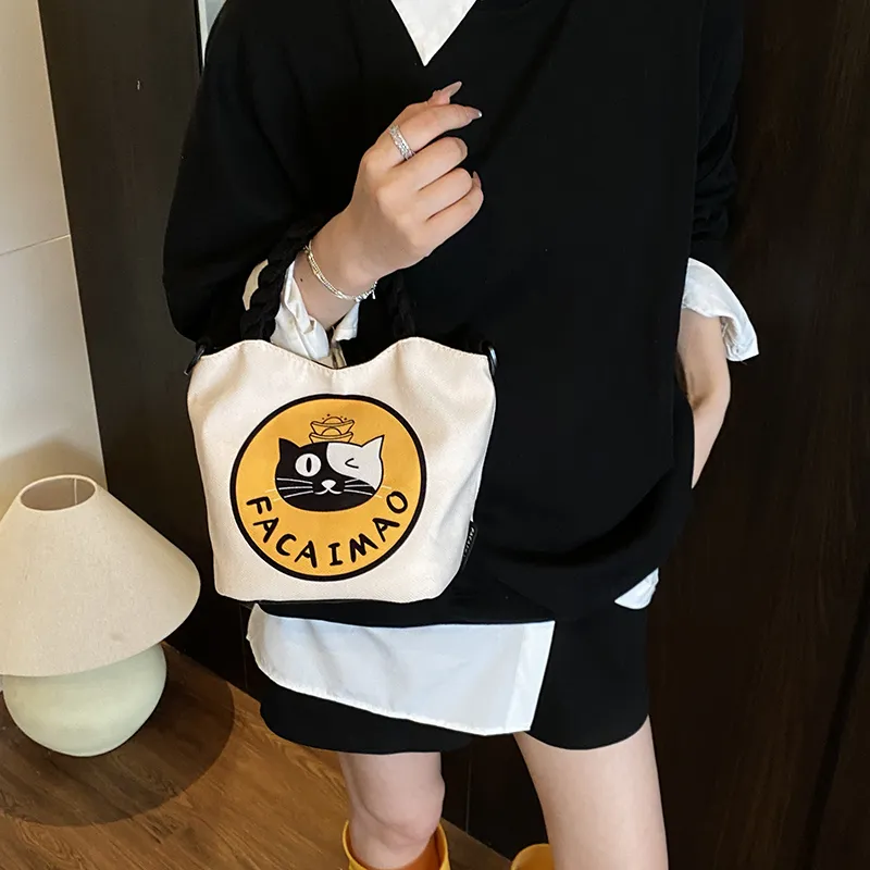 Meow In The Grass Canvas Handbag Women's Prosperity Cat/Gold Cat-9