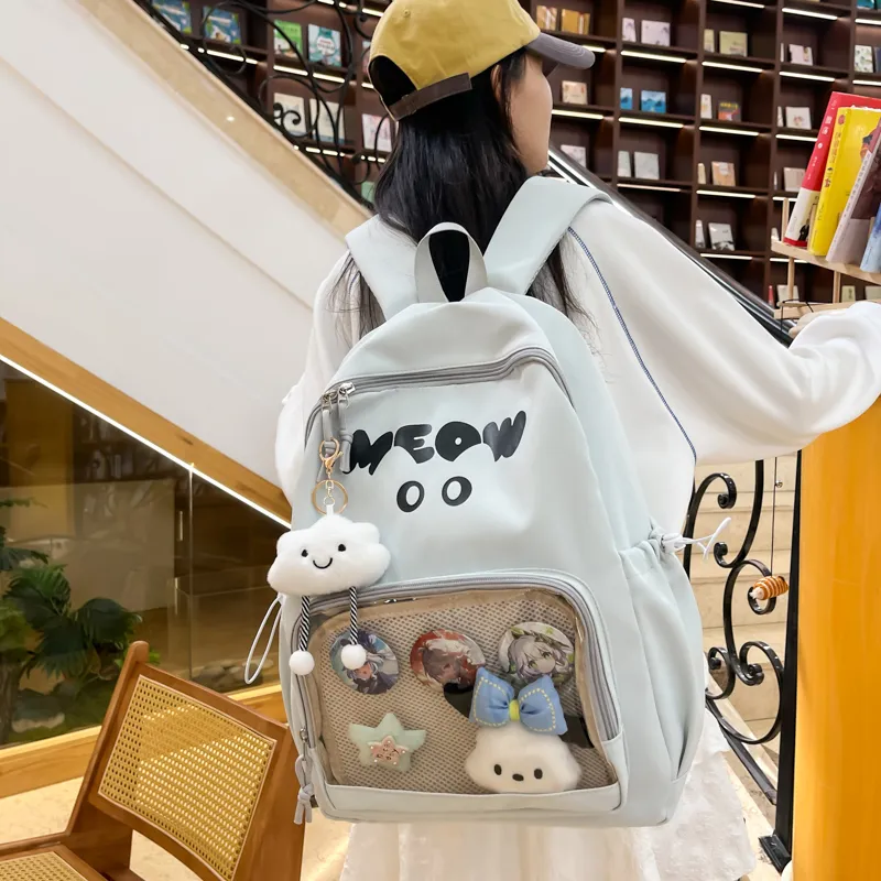 Meow In The Grass Nylon Backpack Unisex Multicolor-16