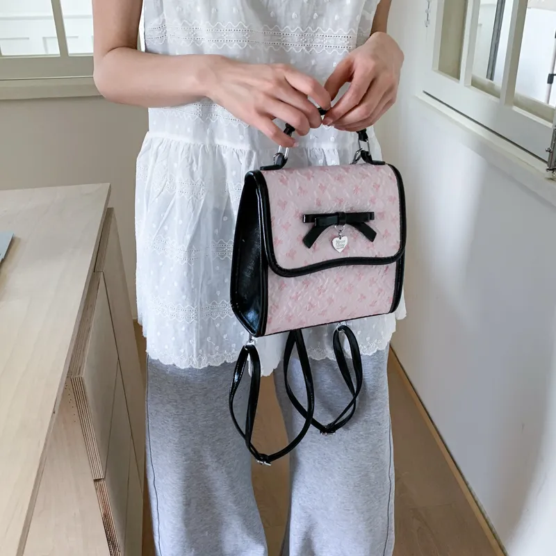 Meow In The Grass PU Backpack Women's White/Pink/Black-7