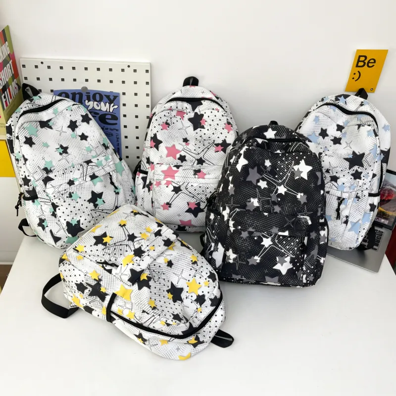 Meow In The Grass Nylon Backpack Regular Unisex Black/Yellow/Green/Blue/Pink-27