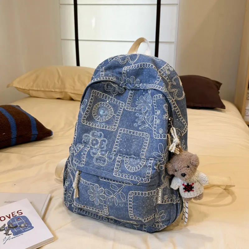 Meow In The Grass Denim Backpack Tubas Unisex Multicolor-14