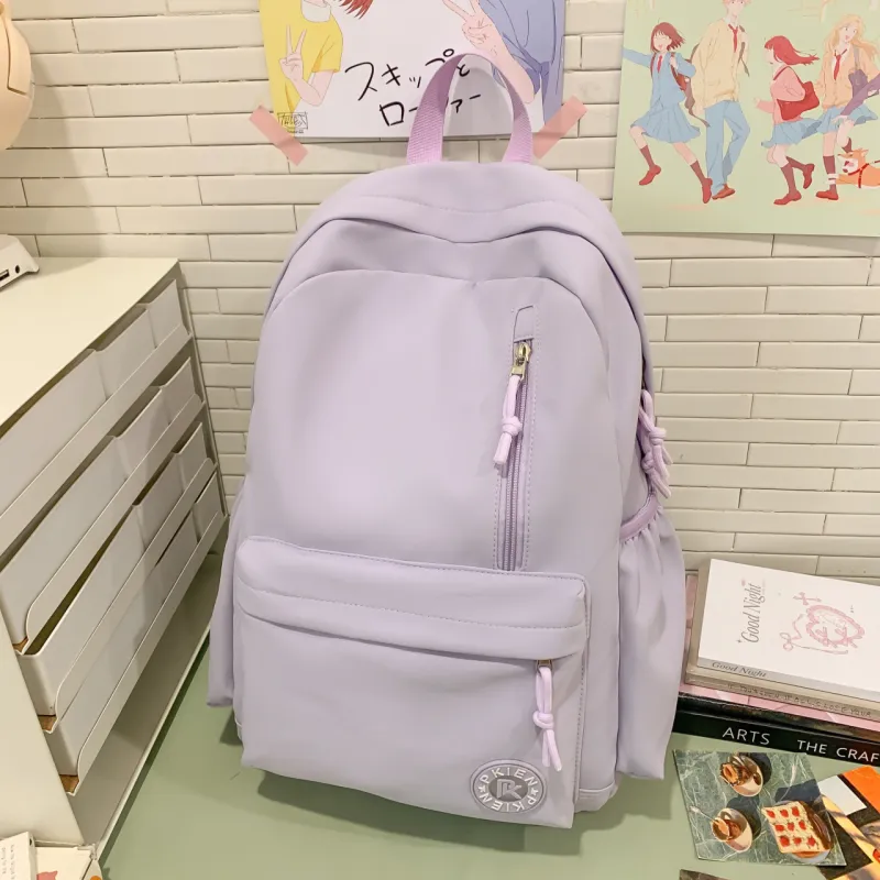 Meow In The Grass Nylon Backpack Unisex Black/Pink/Blue/Yellow/Khaki/Green/Purple-16
