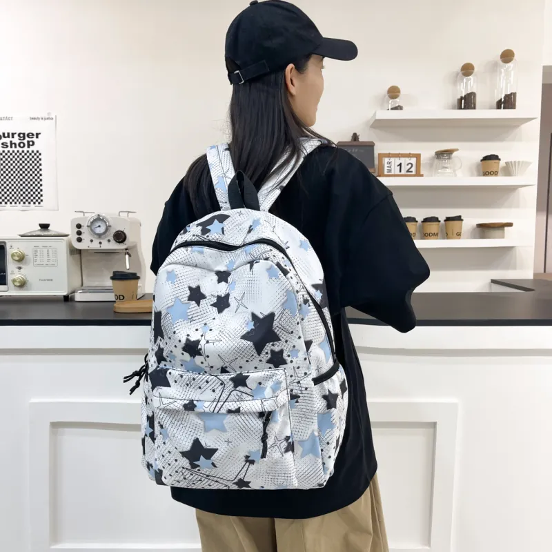 Meow In The Grass Nylon Backpack Regular Unisex Black/Yellow/Green/Blue/Pink-7