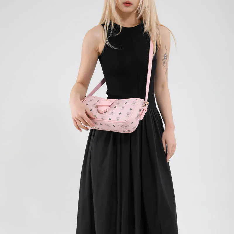 Meow In The Grass PU Shoulder Bag Women's Black/Pink/Brown/White-11