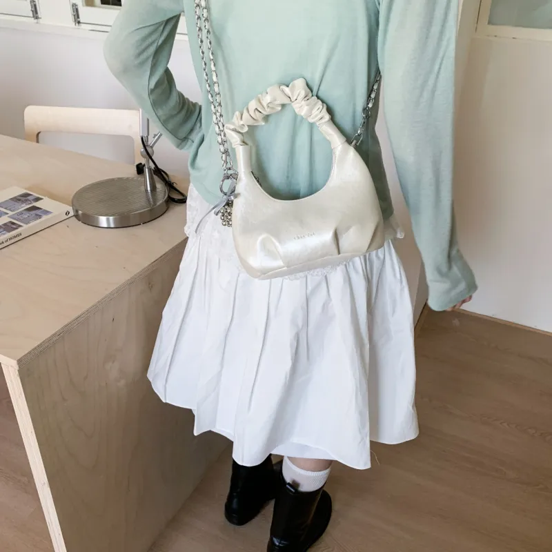 Meow In The Grass PU One Shoulder Handbag Women's White/Silver/Pink/Black-2