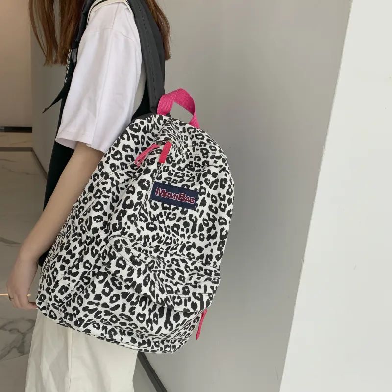 Meow In The Grass Canvas Backpack Women's Leopard Print/Milk Texture-2